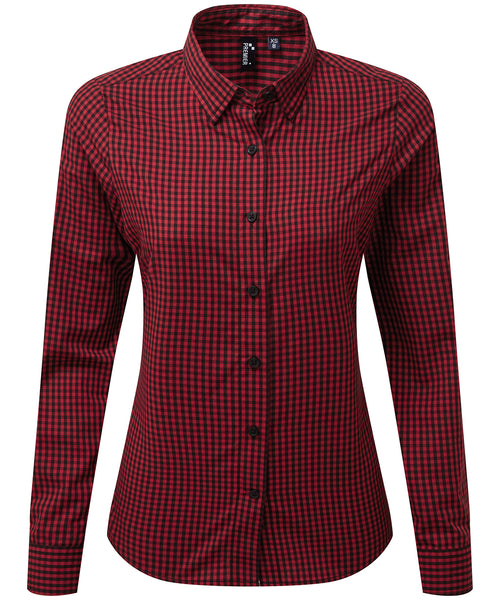 Womens Gingham Check Long Sleeve Shirt Black Red Harrington Jacket Store